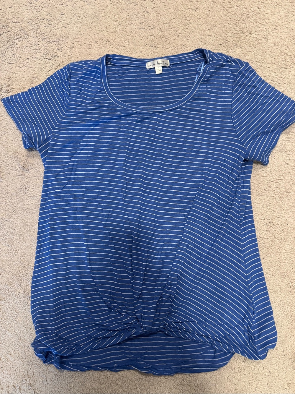 nine britton Blue & White Striped Short-Sleeve Knot Hem Tee